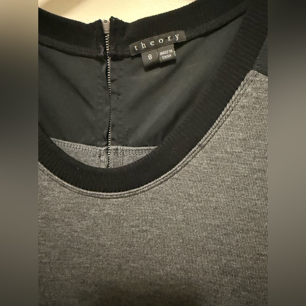Theory Dristi Black Gray Sleeveless Dress Wool Blend Top Taffeta Bottom  Sz 8 - Picture 5 of 8